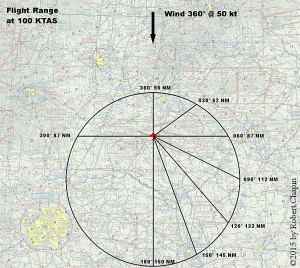 A range ring showing various ground tracks and distances.